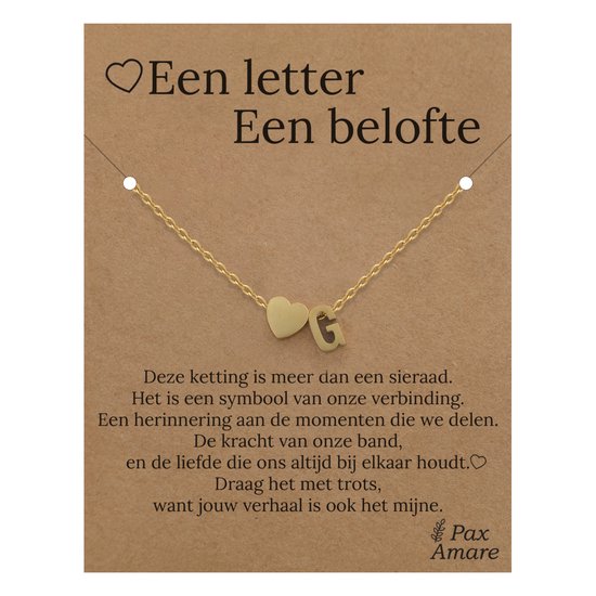 Collier Lettre G sur carte cadeau - Une lettre, une promesse - Acier inoxydable doré 45 cm - Pendentif Initiale et Cœur - Pax Amare