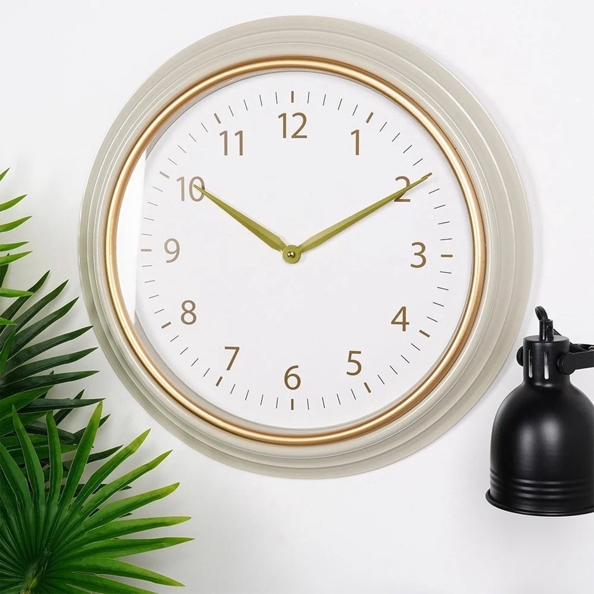 Wandklok - wandklok industrieel - klok - 50 cm - wit met goud-