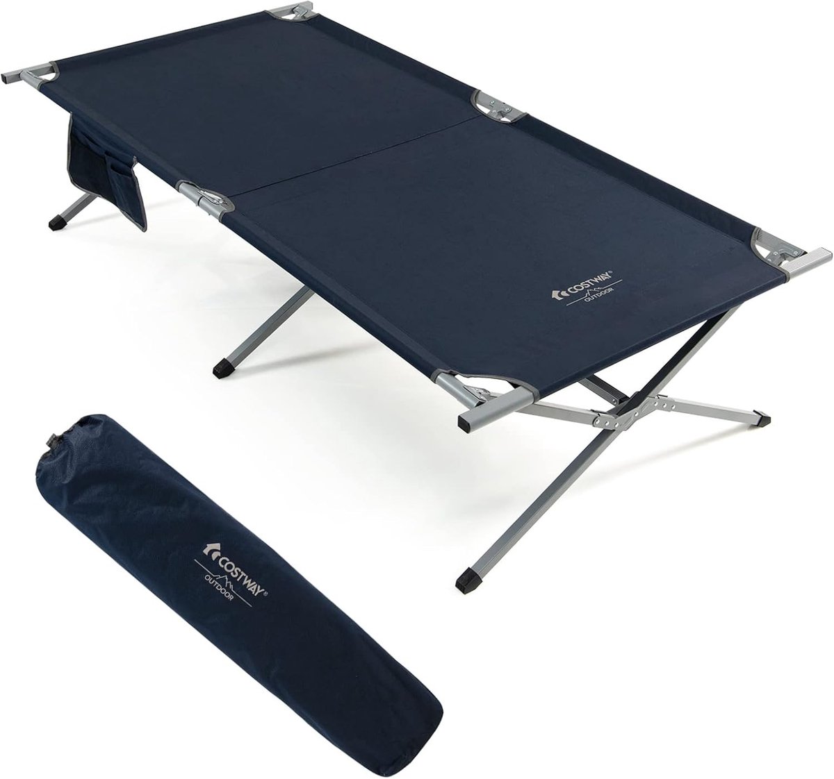 COSTWAY Veldbed, inklapbaar, XXL, 214,5 x 106 cm, campingbed met zijzak, draagbare campingligstoel, belastbaar tot 150 kg, incl. draagtas, klapbed voor camping, strand