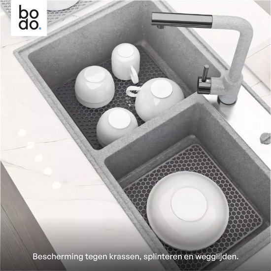 Bodo® – Tapis d'évier en Siliconen Zwart - 36 x 46 cm - Accessoires de vêtements pour bébé de Cuisine - Protecteur d'évier pour 40 x 50 cm - Sous-verres en Siliconen - Anti rayures - Accessoires de vêtements pour bébé d'évier