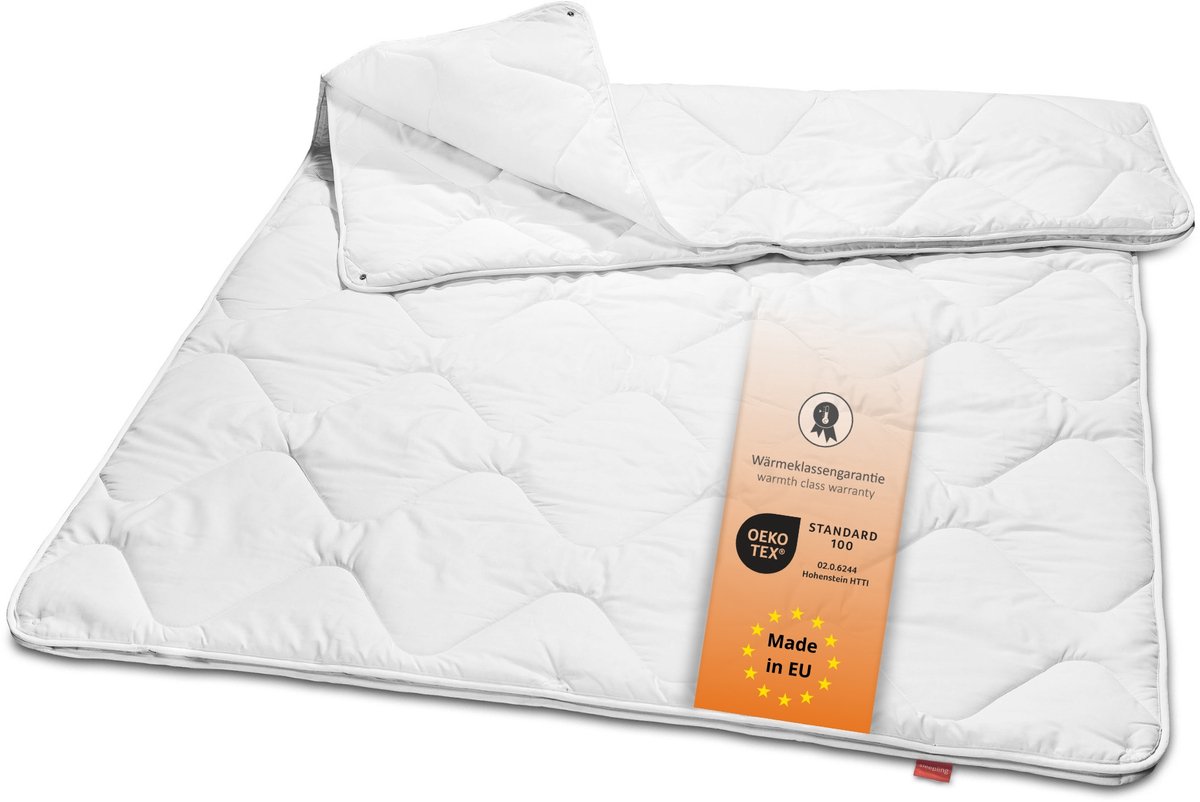 sleepling Basic 100 4-seizoenen dekbed 200 x 200 cm | Made in EU | Ökotex 100 | Wasbaar op 60 graden | Warmteklasse garantie | 100% fijne microvezel | wit