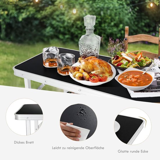 COSTWAY Campingkast, opvouwbaar, draagbare campingkeuken met 2 verdiepingen, aluminium vouwkast incl. draagtas, voor picknick, barbecue, feestjes, 110 x 38 x 88 cm (zwart) van Merkloos — afbeelding 4