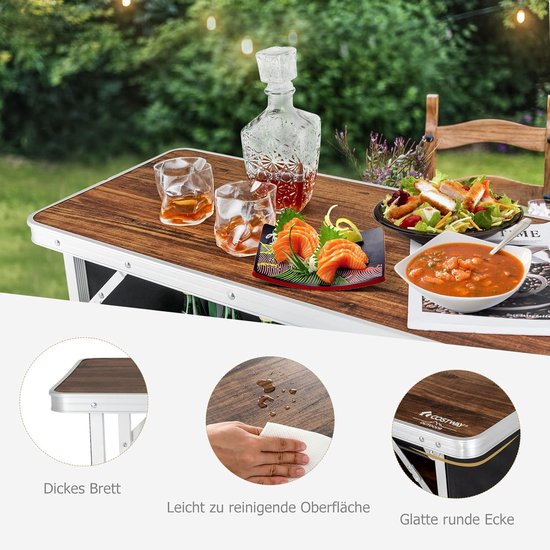 COSTWAY Opvouwbare Campingtafel, Aluminium Draagbare Picknicktafel met 2 verdiepingen Open Planken, Draagbare vouwtafel voor buitengebruik (Koffie) van Costway — afbeelding 3