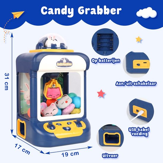 LifeVibe© Candy Grabber Blauw – Snoepmachine met Geluid – Snoepautomaat ...