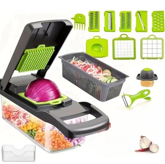 Mandoline Ceruzo - Coupe-légumes 16 pièces - Avec bac d'égouttage - Grilles de coupe - Pour légumes et fruits