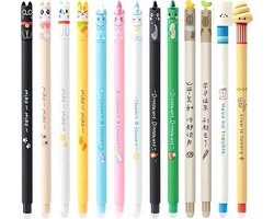 Ainy Schattige Kawaii uitwisbare pen set | 13 uitgumbare pennen voor etui , pennenzak of pennenbak | Blauwe & zwarte inkt | Capybara Unicorn & Katten design | Ideale manga anime teken balpennen | Uitgumbare schrijfwarenset voor kinderen & volwassenen