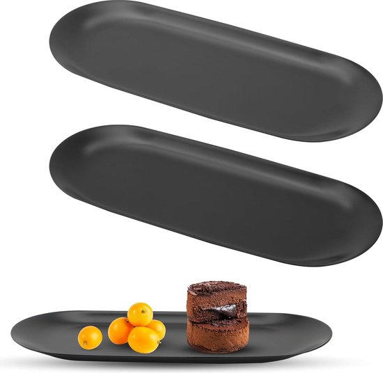 QWORK® Decoratief Dienblad, 30x12cm Zwart Roestvrij Stalen