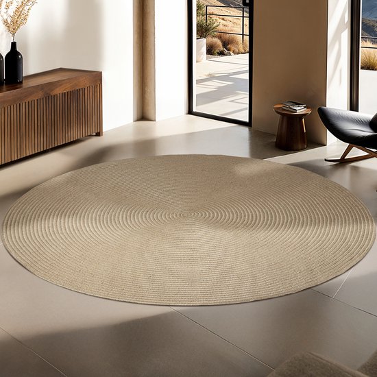 tectake® Gevlochten Vloerkleed - Boho-stijl - Jute Tapijt voor Binnen en Buiten - Duurzaam en Onderhoudsvriendelijk - Vormvast en allergievriendelijk - Rond Kleed - Ø160 cm