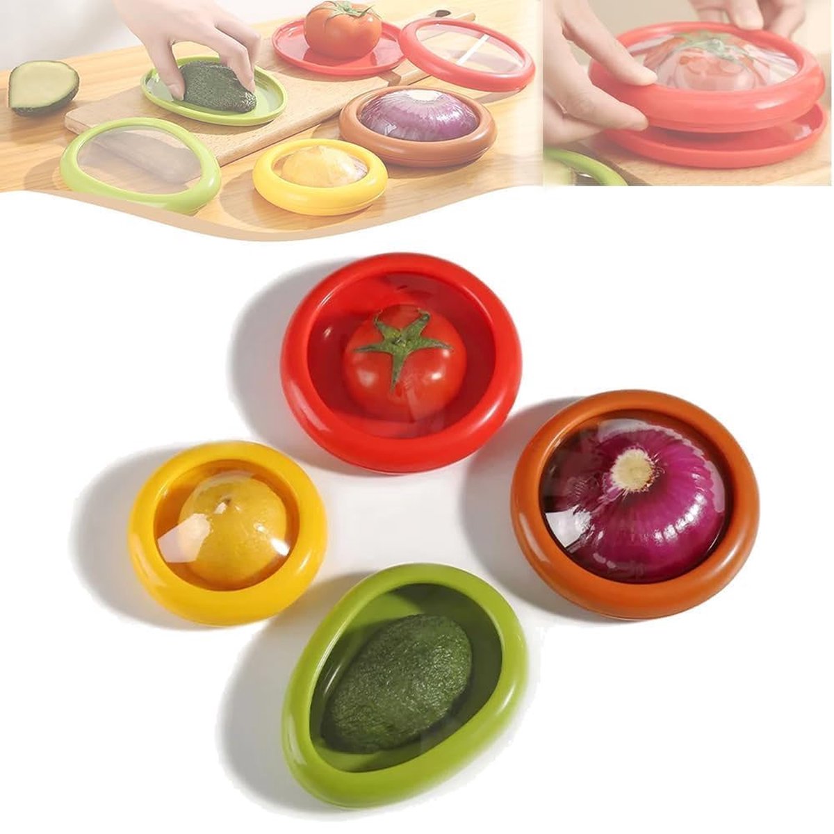 4 stuks - Fruit bewaardoos - Fruit bewaarcontainer - Koelkast bewaarcontainer - Voedsel bewaardoos - Ui, citroen, tomaat, avocado draagbare verzegelde doos-Herbruikbaar