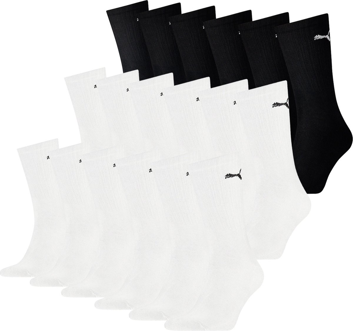 SOKKEN 18 paar Puma sokken Cush Crew sportsokken tennissokken unisex Weis – Schwarz