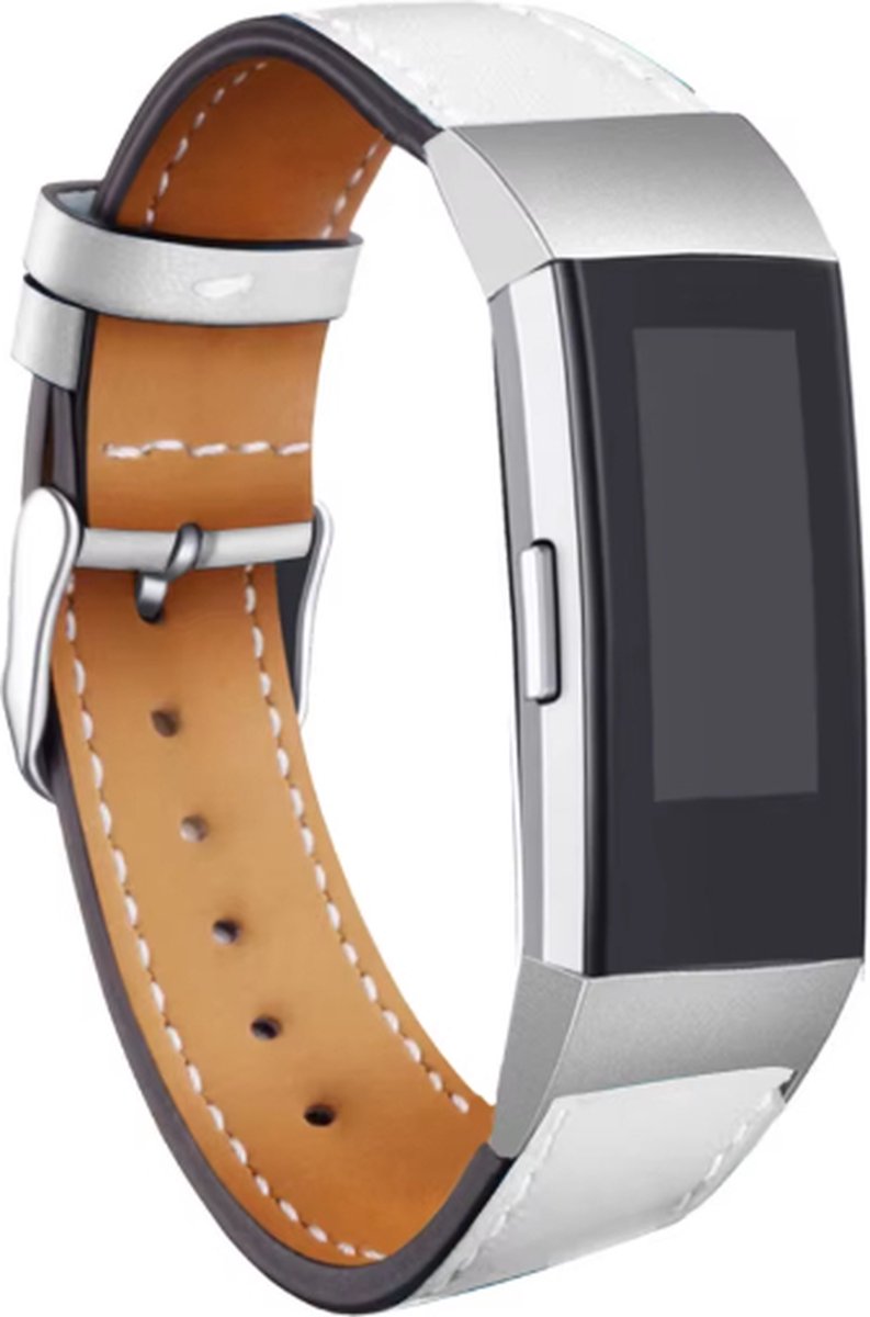 Actie4you® - Leren bandje - Geschikt voor Fitbit Charge 3 / Fitbit Charge 4 – Fitbit Bandje - Glad Wit