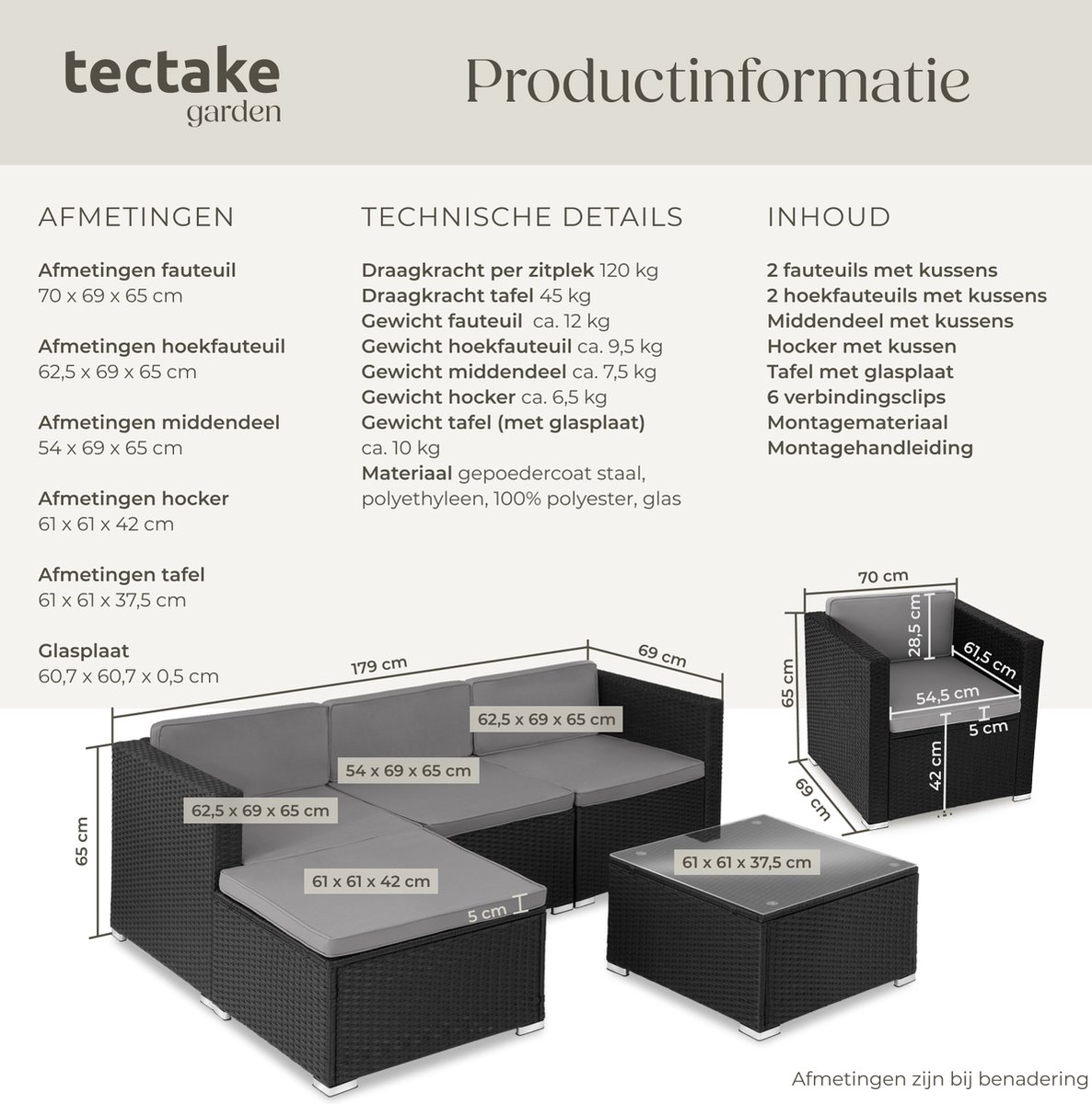 tectake tectake Wicker Loungeset - afbeelding 4