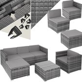 tectake® Wicker lounge - Tuinmeubelset voor buiten met bank, fauteuil, kruk en tafel - Variabel combineerbaar - Weerbestendig meubilair - Voor 4-5 personen - Balkonmeubilair - Tuinlounge - Terrasmeubilair - Grijs