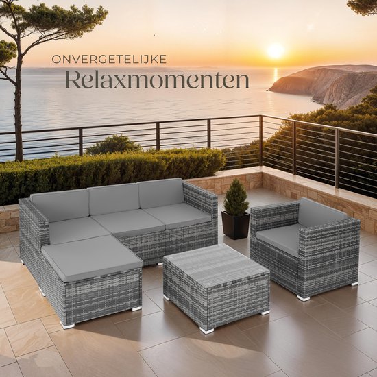 tectake Wicker loungeset Palese voor 4 personen - Grijs | Leen Bakker tectake Wicker loungeset Palese voor 4 personen - Grijs | Leen Bakker