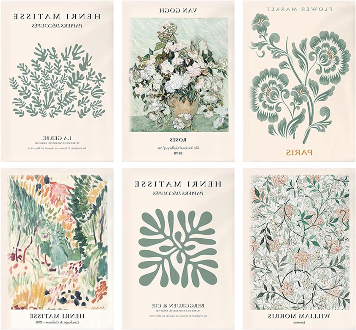 Vintage Bloemenmarkt Posters - Botanische Woondecoratie - Set van 6 - 20 x 25 cm — cadeau in Wonen & Interieur - foto 5