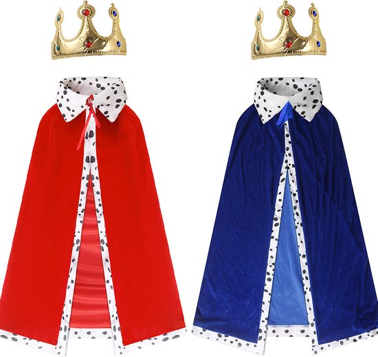 Cape/manteau Joya Kids King avec Kroon et bâton pour adultes | Costumes de carnaval | Cape d'habillage du Prins | Le Moyen-Âge | Majesté | Bleu | Unisexe | Taille unique