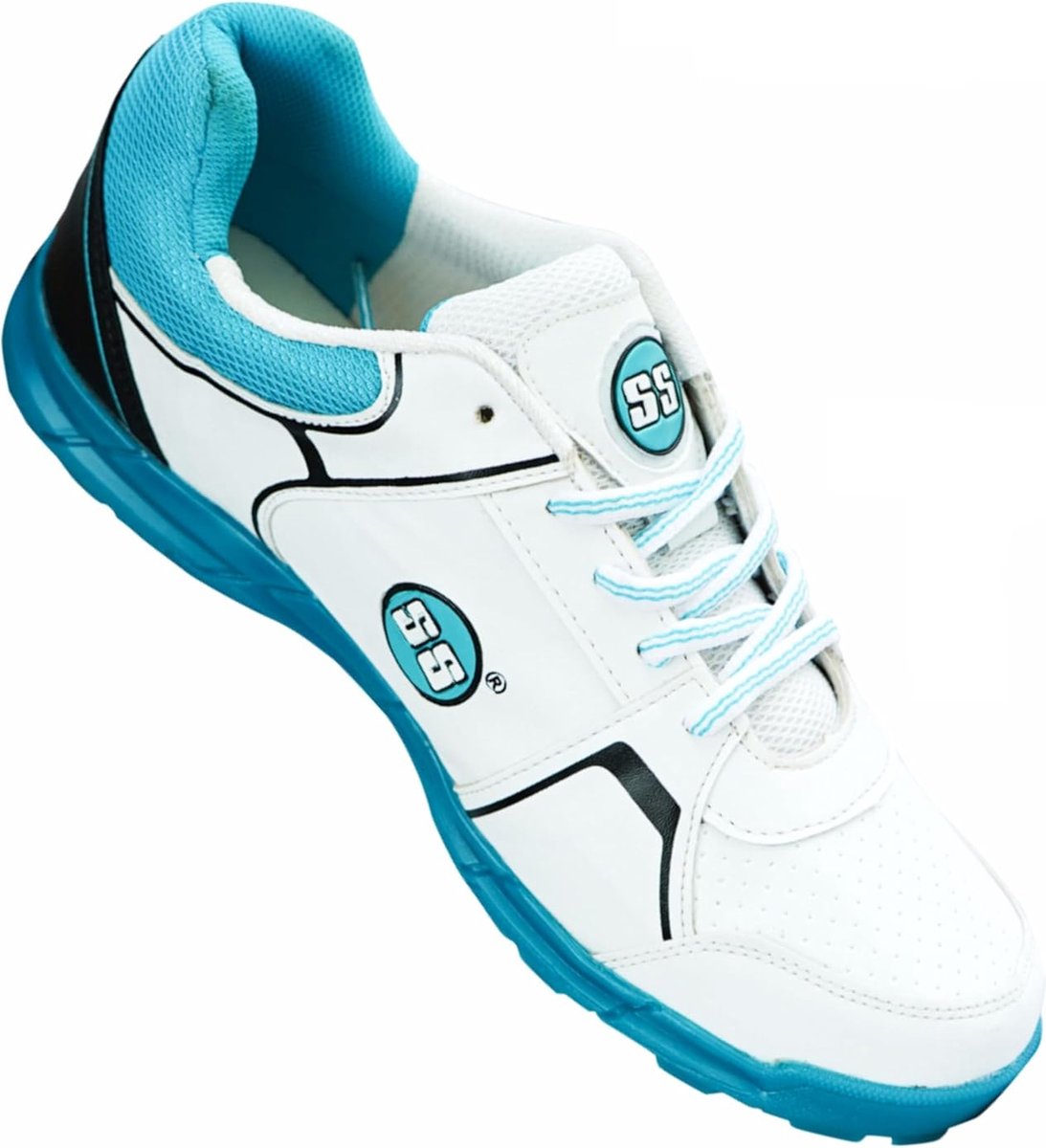 SS Josh Cricketschoenen Heren & Jongens – Wit/Zeegroen – Lichtgewicht Cricket Shoes – Ademend PU & Mesh – Duurzame Sportschoenen met Grip – Voor Training & Wedstrijden – Maat EU 43