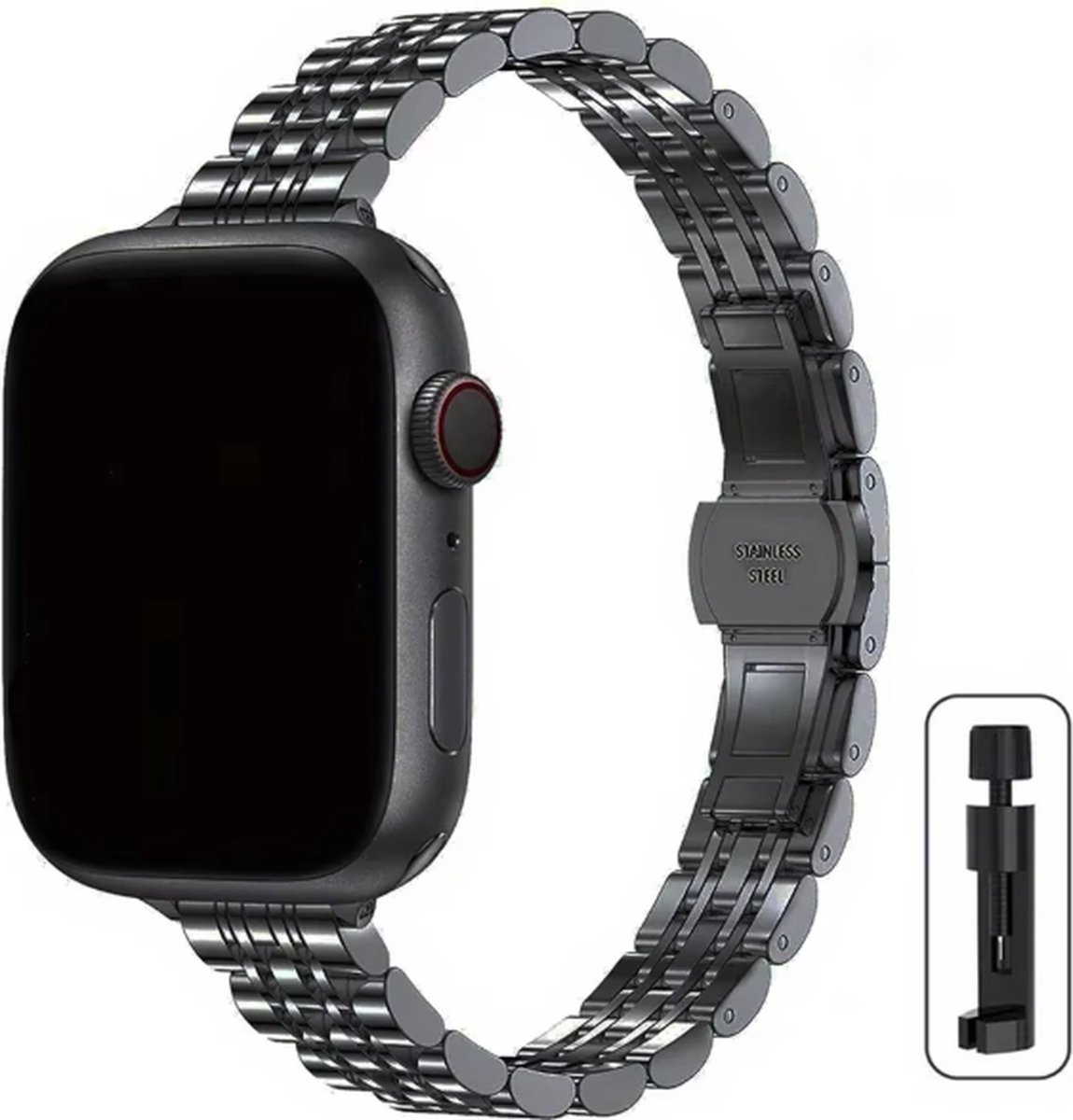 Actie4you® - Dunne band - 38/40/41mm - Metalen bandje geschikt voor Apple Watch - Schakel Armband RVS - Roestvrijstaal - Horlogeband - Geschikt als Apple watch bandje voor Series 1/2/3/4/5/6/SE/7/8/9 – Zwart