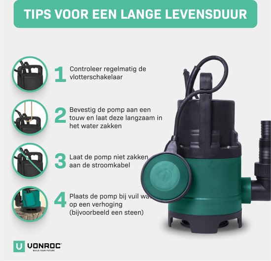 VONROC submersible / pompe à eau VONROC 400W - 8000l / h - Pour eau sale et propre - Avec flotteur