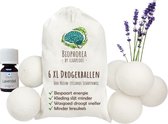 Lavendel Drogerballen set - 6 Wasdroger Ballen met Lavendel Olie - Wool dryer balls - Wasdrogerballen - Wasmachine ballen - Droogballen van Wol - 10ml etherische olie