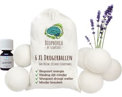 Lavendel Drogerballen set - 6 Wasdroger Ballen met Lavendel Olie - Wool dryer balls - Wasdrogerballen - Wasmachine ballen - Droogballen van Wol - 10ml etherische olie