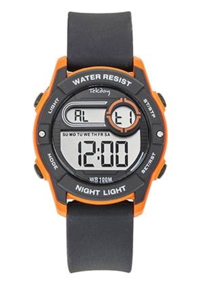 Tekday-Horloge-Digitaal-35MM-Alarm-Stopwatch-Timer-10ATM Waterdicht-Silicone band-Oranje-Zwart