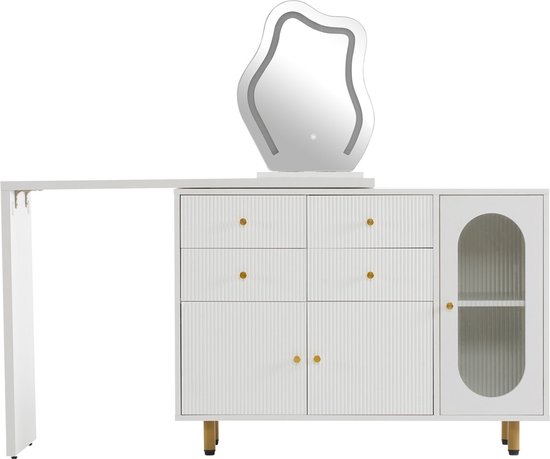 COSTWAY Make-uptafel voor kinderen, met konijnendesign, 2-in-1 kaptafel met spiegel, 2 laden en plank, make-upset met massief houten poten voor meisjes (roze