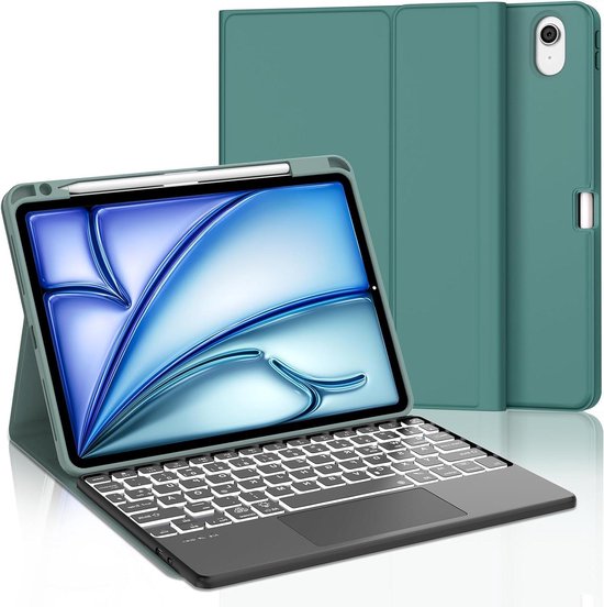 IVEOPPE Toetsenbordhoes Voor IPad Pro 11 (2024 M4) - Magnetisch Afneembaar - 7-kleurige Achtergrondverlichting - Bluetooth QWERTZ - Penhouder - Hoes & Standaard In één