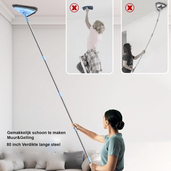 dweil, Driehoek Schoonmaken Mop for Vloer Plafond Muur Ruitenwisser Spin Mop Huis Schoonmaken Gereedschap 360 ° Draaibare Huishoudelijke Reinigingsborstel (Kleur : Blue
