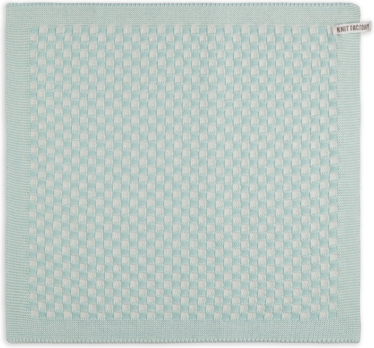 Knit Factory Gebreide Keukendoek - Keukenhanddoek Cubes - Geblokt motief - Handdoek - Vaatdoek - Keuken doek - Ecru/Mint - Lichtgroen - Traditionele look - 50x50 cm