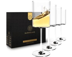 BarDeluxe® Wijnglazen Witte Wijn - 4 Handgeblazen Kristallen Glazen 425 ml - Wijnglas - Handgemaakt & Loodvrij - Luxe Cadeauset in Bewaardoos