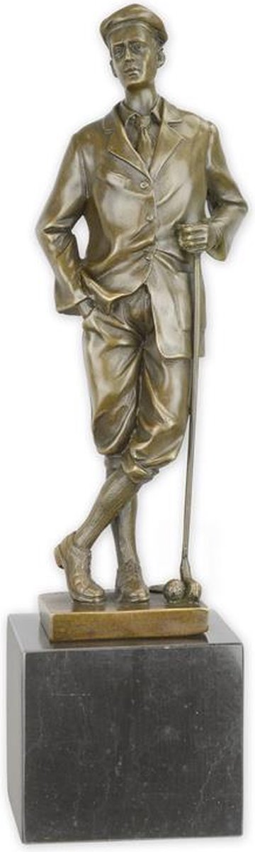 Golfer - Bronzen Sculptuur - Klassiek Brons Beeld - Bruine Patina - Marmer Sokkel - 32 cm