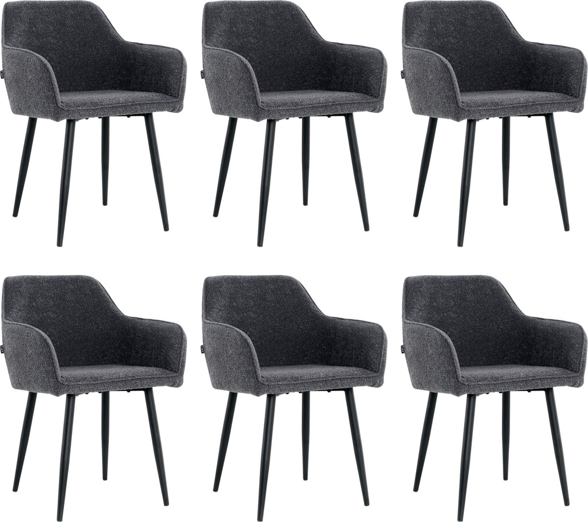 Lina® Diamond Eetkamerstoel - Antraciet - Set van 6 - Boucle