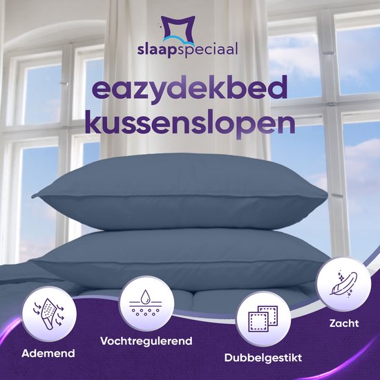 Slaapspeciaal eazydekbed Kussensloop - Grijs - 60x70 cm - Set van 2 - Zacht, Hypoallergeen, Ademend, Vochtregulerend, Dubbelgestikt & Onderhoudsvriendelijk