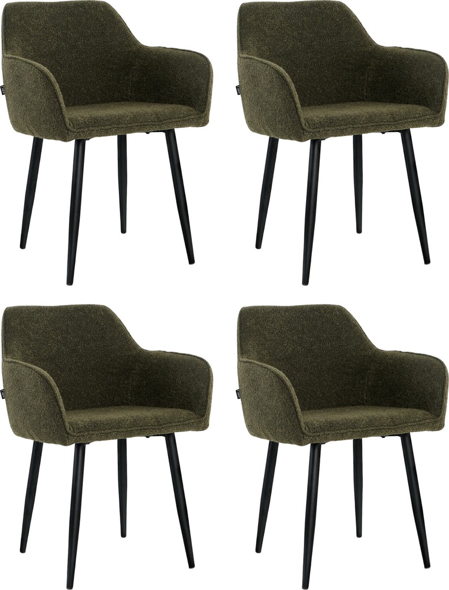 Lina Diamond Eetkamerstoel - Groen - Set van 4 - Boucle