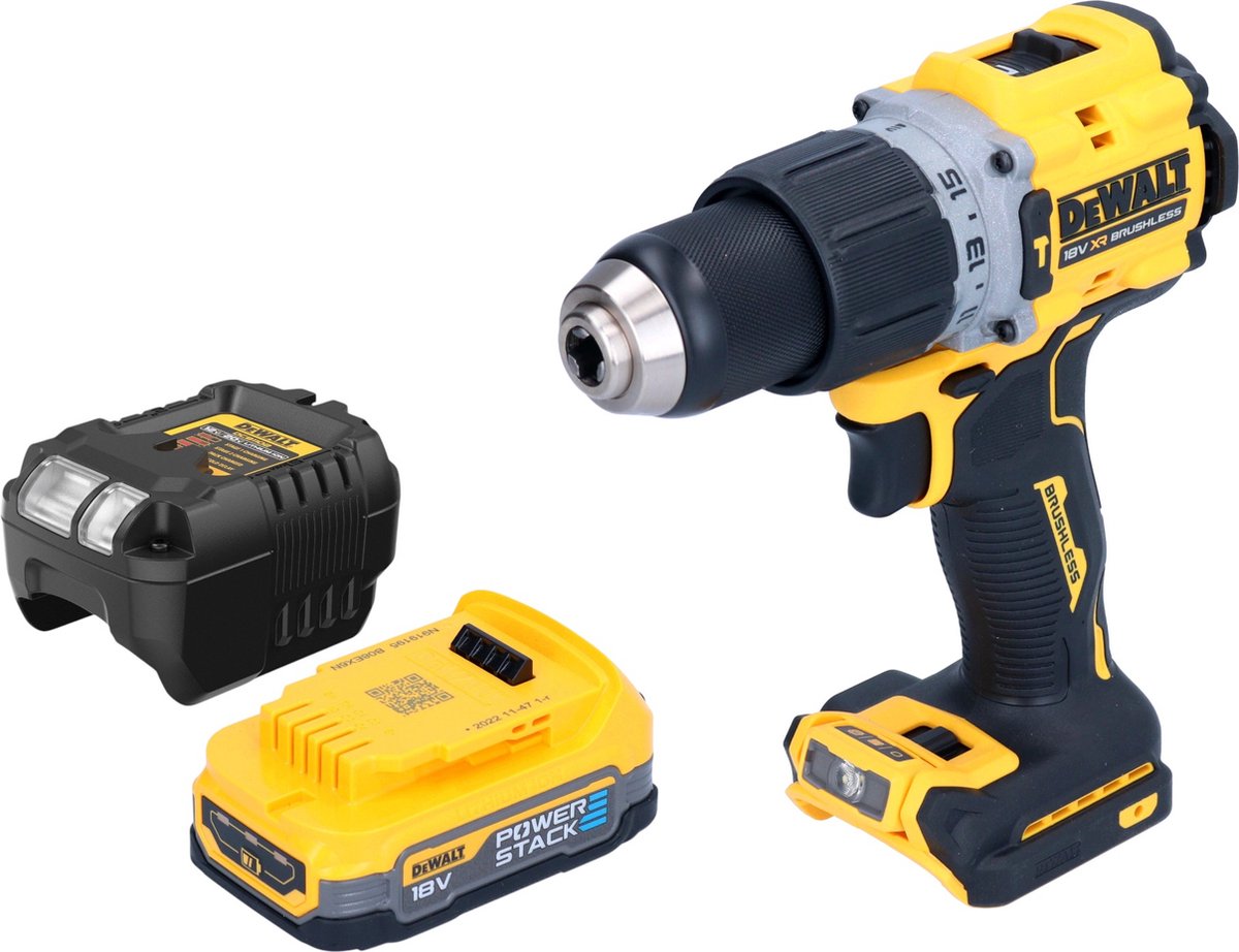 DeWalt DCD 805 E1 accu-klopboormachine 18 V 90 Nm borstelloos + 1x Powerstack accu 1,7 Ah + oplader