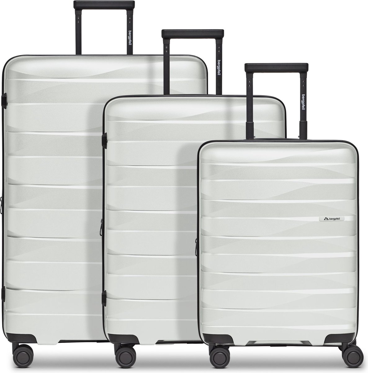 Bergpfeil Travel 4-wiel kofferset, 3-delig, met rekbare vouw - Harde bagage - TSA slot - ice white metallic