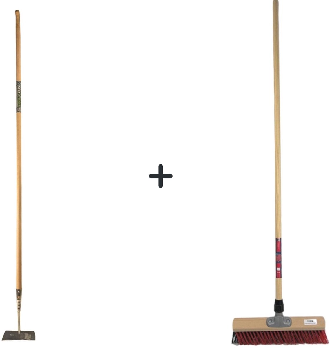 Synx Tools Rechte Schoffel 18 cm + X Bezem 40cm met Houten Steel 150 cm - Schoffel steel met Hilt 160 - Nylon
