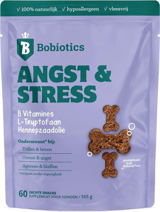 Angst & Stress Supplement voor Honden - Met Hennepzaadolie & L-Tryptofaan - 100% Natuurlijk - Kalmerend Zonder Sufheid of Verslaving - Tegen Angst, Onrust, Trillen & Vuurwerkstress - 60 Kauwsnacks