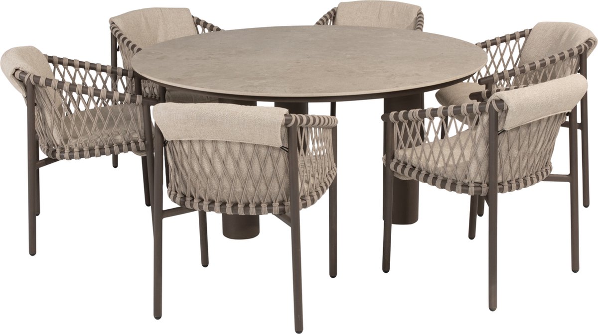 Arizona Allora dining tuinset 160 cm rond 7 delig ceramic terre 4 Seasons Outdoor
