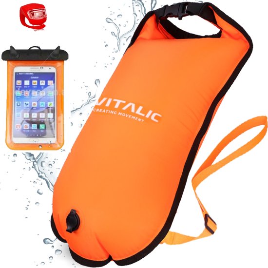 LICHTGEVENDE Safe swimmer Zwemboei voor veilig Openwaterzwemmen - Safeswimmer zwem boei inclusief drybag opbergzak | VITALIC