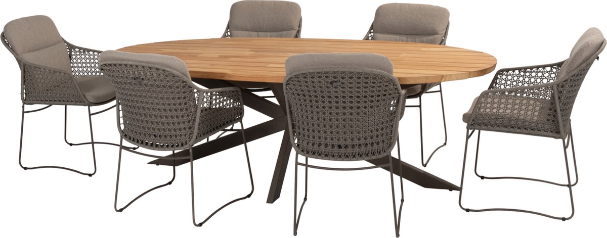 Prado Moretti ellips dining tuinset 7 delig 240x115xH75 cm teak terre 4 Seasons Outdoor