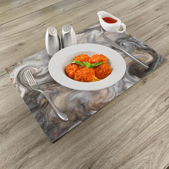 New de 4 Set de table à manger en tissu lavable avec envers antidérapant, motif marbre et pinceau rétro