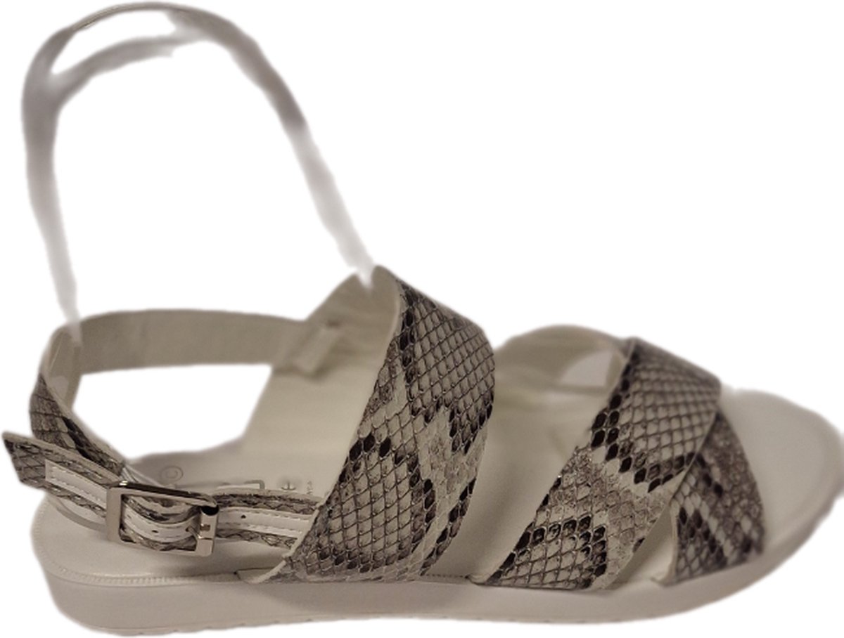 MUSE-SANDAL-SNAKE LEDERLOOK-HEELSTRAP-WITTE ZOOL-SIZE 41