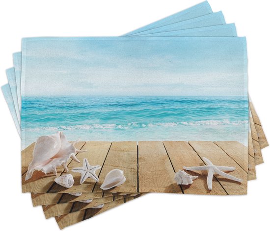 Set de 4 sets de table New Bed Beach Sunshine Maldives Deck pour table à manger, tissu lavable avec envers antidérapant