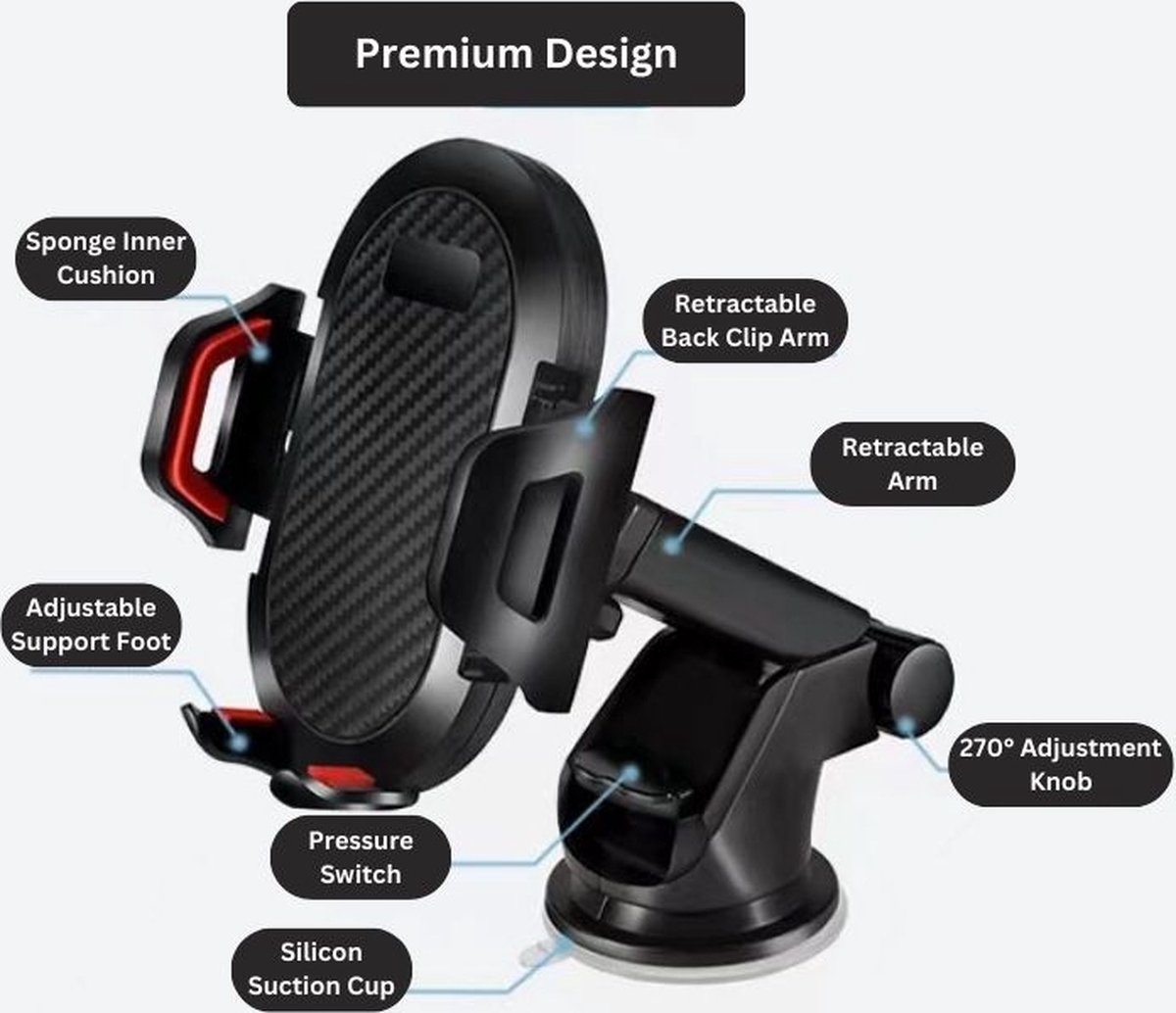 Universele Telefoonhouder Auto - Zuignap + Ventilatierooster - Verstelbare Arm - 360° Rotatie - Handsfree Bellen
