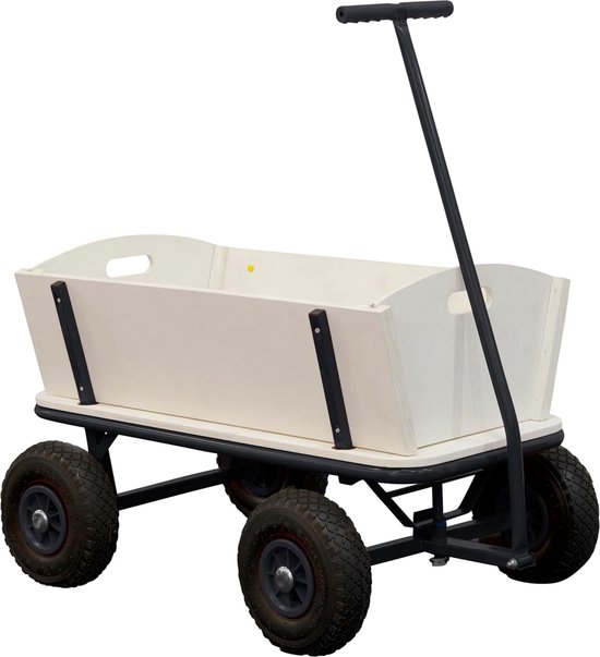 JGS ® Wagon Bolderkar in antraciet, kinderhandwagen van hout met luchtbanden, belastbaar tot 100 kg, 94 x 61 x 97 cm
