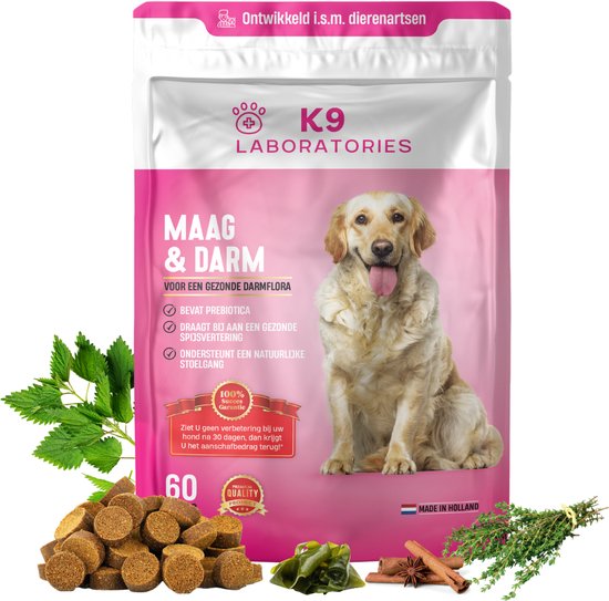 K9 Laboratories Maag & Darm - Probiotica Hond - Darmflora, Darmsnoepjes - Tegen Braken, Diarree en Buikpijn - 60 Stuks