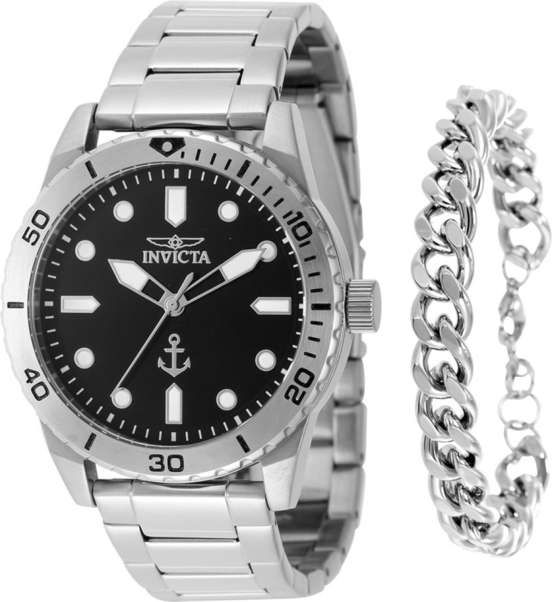 Invicta OCEAN VOYAGE 48300 Heren Horloge - Waterdicht - Analoog - Quartz Uurwerk - Roestvrij Staal met zwarte Wijzerplaat - 43mm