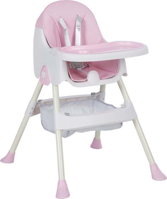 K IKIDO Kinderstoel 3 in 1 - Baby Inklapbare Eetstoel - Verstelbaar Baby Stoel - Kinderzitje - Uitneembaar lederen kussen - Stille antislip stoelpoten om de vloer te beschermen - klaptafel 5-punts Gordel - Maximale belasting: 40 kg - XCY-001 -Roze